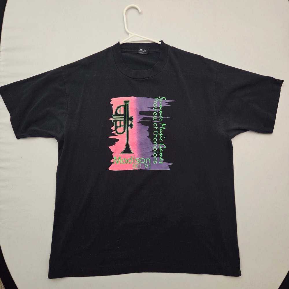 Vintage 1991 Madison DCI Summer Music Games‎ T Shirt Screen Stars XL Black 90s